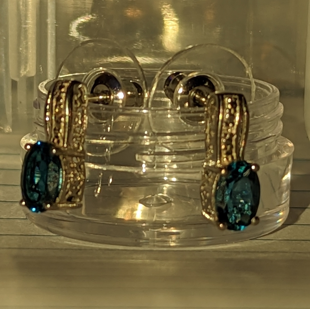 London Blue Topaz Natural Earrings .925 - Picture 3 of 4